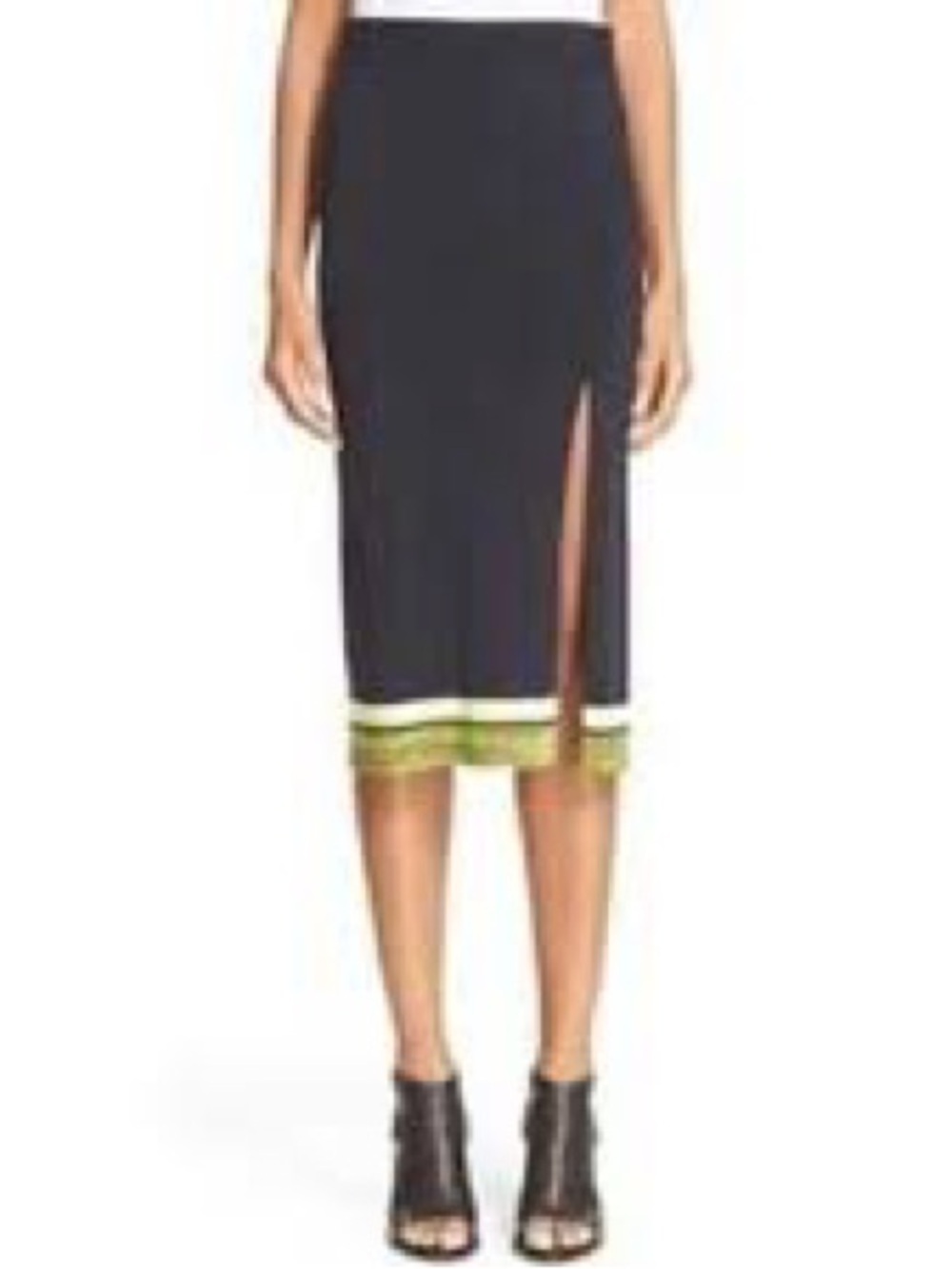 RAG & BONE Revolve Black Pencil Skirt Yellow Green Contrast Hem Side Slit S Sexy
